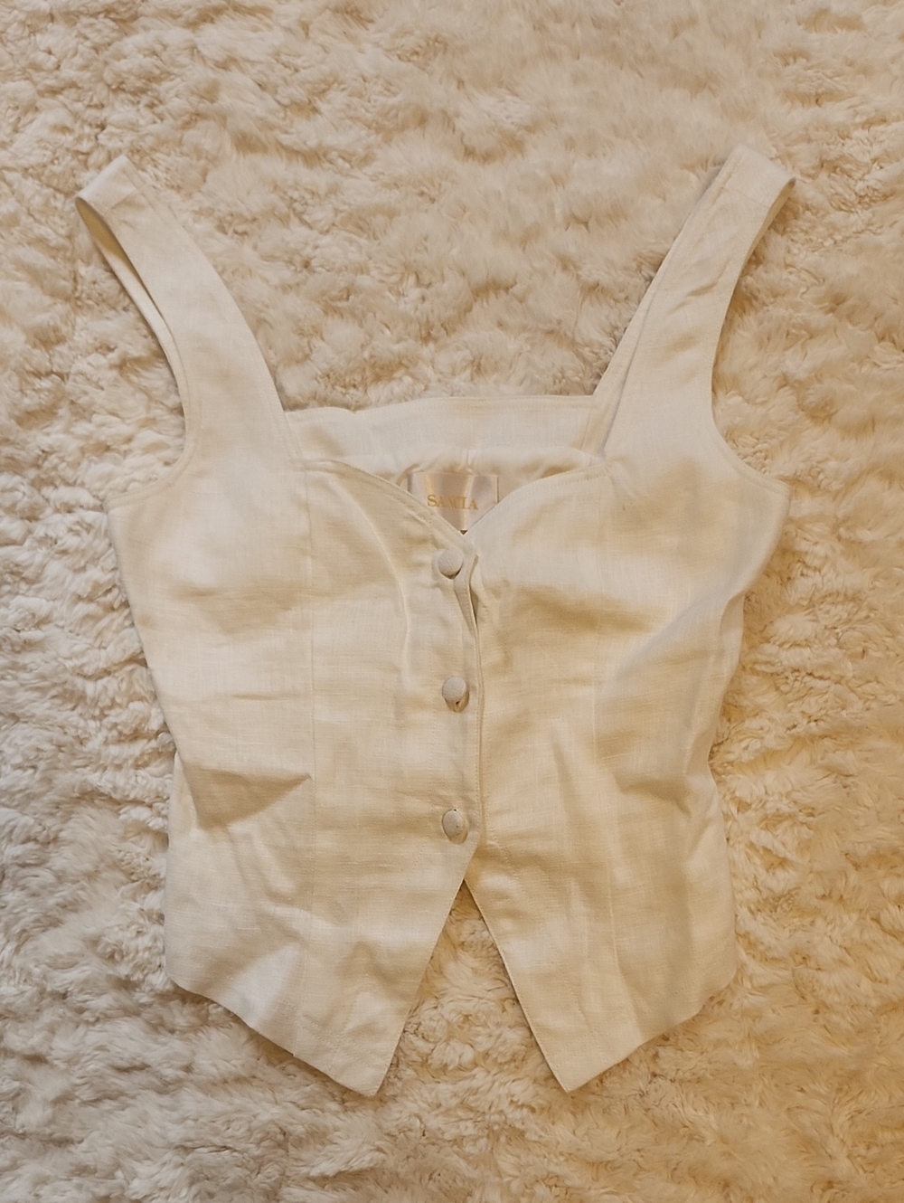 Sleeveless Cream Button-Front Linen Blend Top